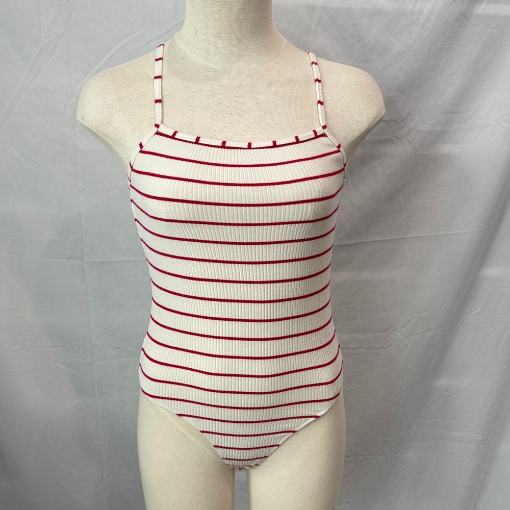 Paige Striped Red and Cream Ribbed Bodysuit size small excellent condition
